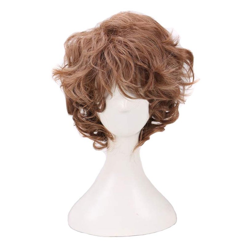 BoMing Man's Short Curly Brown Cosplay Wigs for Halloween Costume - Image 1